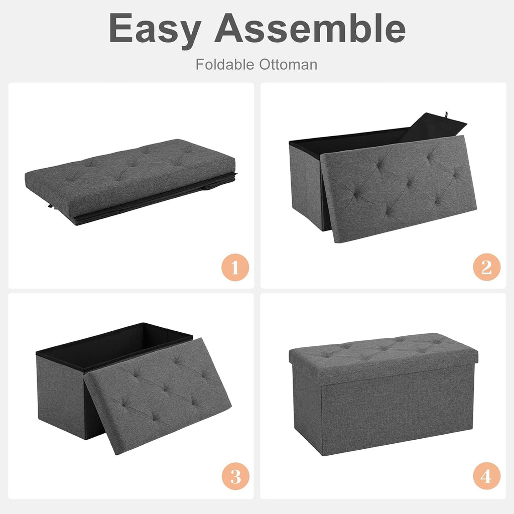 ACCVER 30 Inches Foldable Storage Ottoman Bench - 660lbs Large Padded Seat Foot Rest w/ 154L Storage Chest, for Bedroom, Living Room & Entryway, Linen Grey