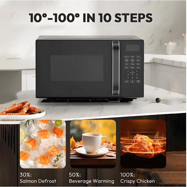 LIFERECORD Countertop Microwave Oven 0.7 Cu Ft, 700 Watts, 9 One-Touch Programs, 10 Temperature Settings, Defrost Function, Non-Stick Interior, Perfect for Apartments, Dorms, Family Kitchens
