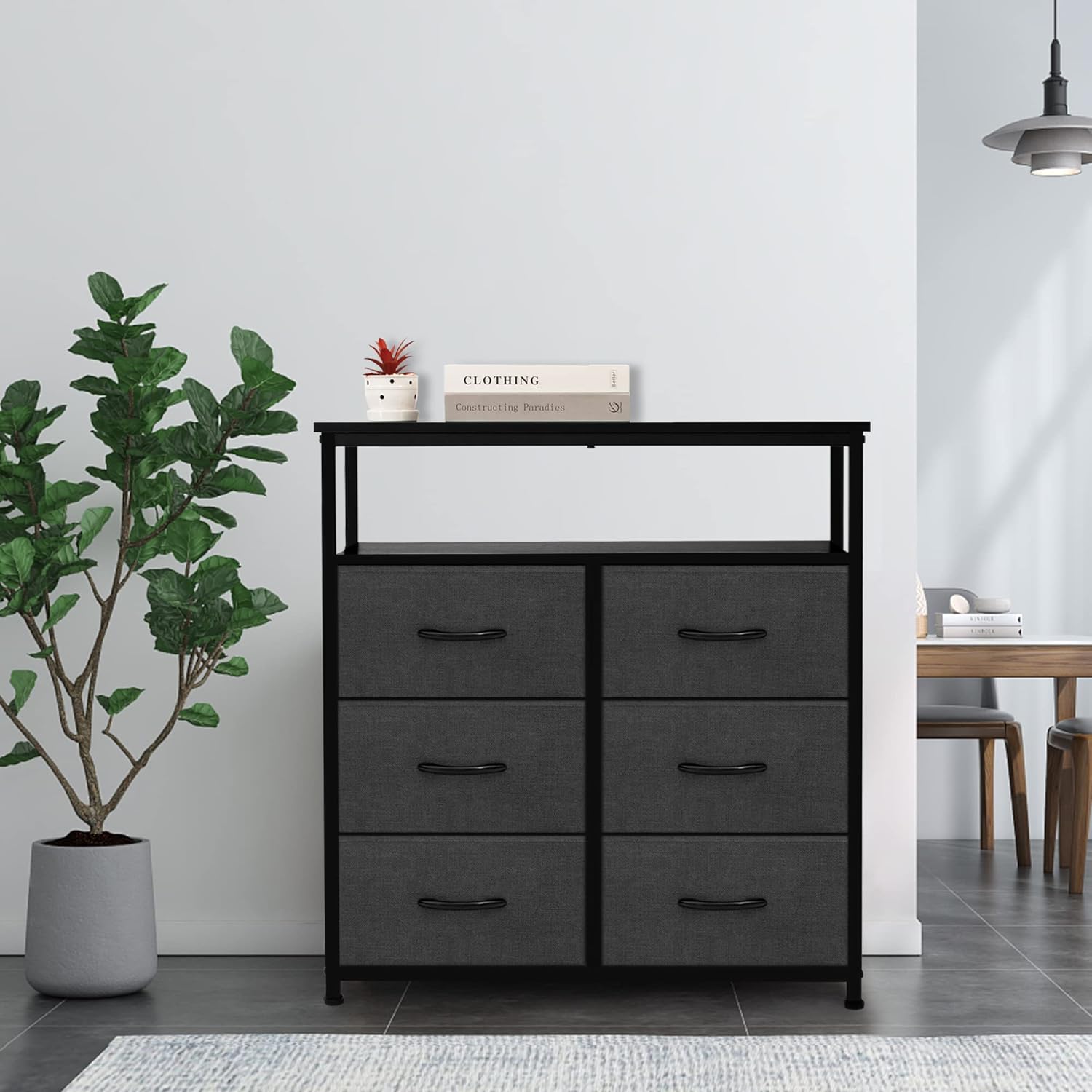 ACCVER Dresser for Bedroom TV Stand with Storage Entertainment Center Dresser with 6 Fabric Drawers with Open Storage Shelf for Bedroom Living Room Hallway