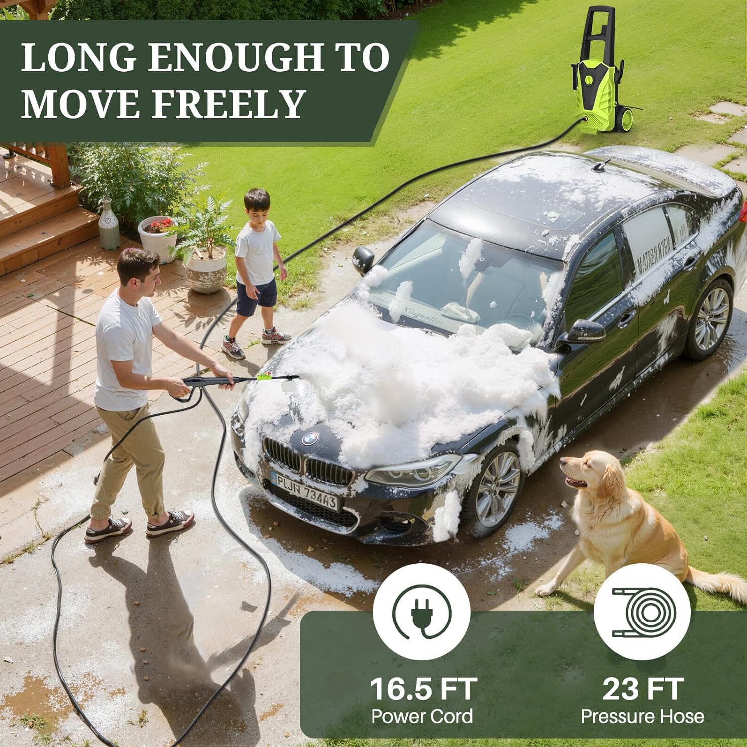 ROSVOVO 2100 PSI Electric Pressure Washer with Foam Cannon - 2.0 GPM High Pressure Cleaner with 5 Nozzles for Driveway, Car & Patio Cleaning, Green