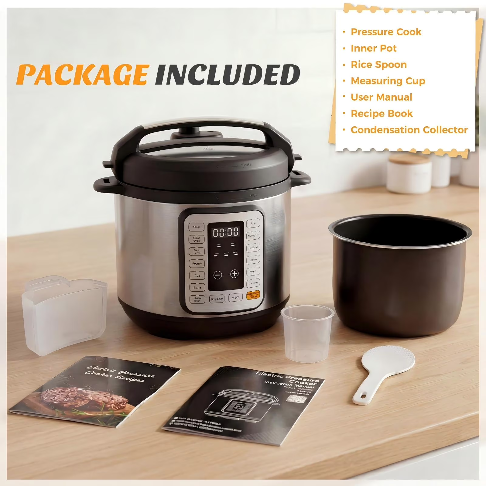 LIFERECORD Electric Pressure Cooker 8 Quart, 9-in-1 Multi Cooker with Stainless Steel Housing, Smart Slow Cooker, Rice Cooker, Steamer & Yogurt Maker for Family Meals