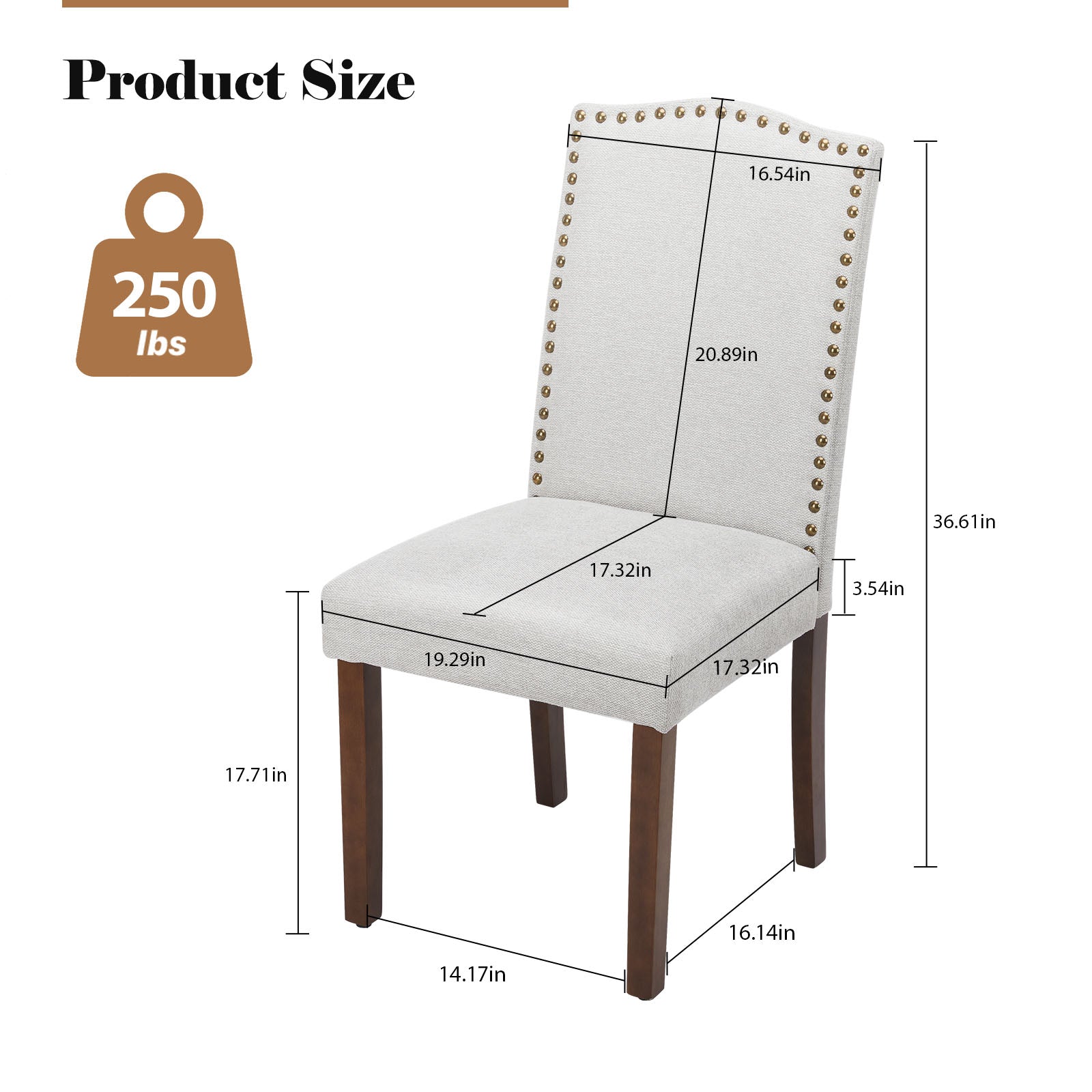 LIFERECORD Dining Chairs Set of 2 Modern Kitchen Chairs, Upholstered Fabric Side Chairs with Nailhead Trim and Solid Wood Legs for Dining Room, Kitchen, Living Room, Grey