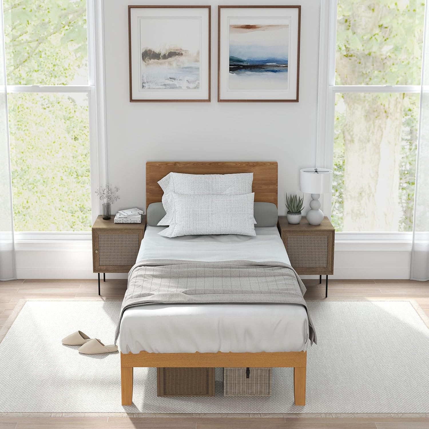 ACCVER Solid Wood Twin Size Bed Frame - 12in Natural Pine Platform Base with Wood Slats, Noise-Free & No Box Spring Needed, Natural Finish, Easy Assembly
