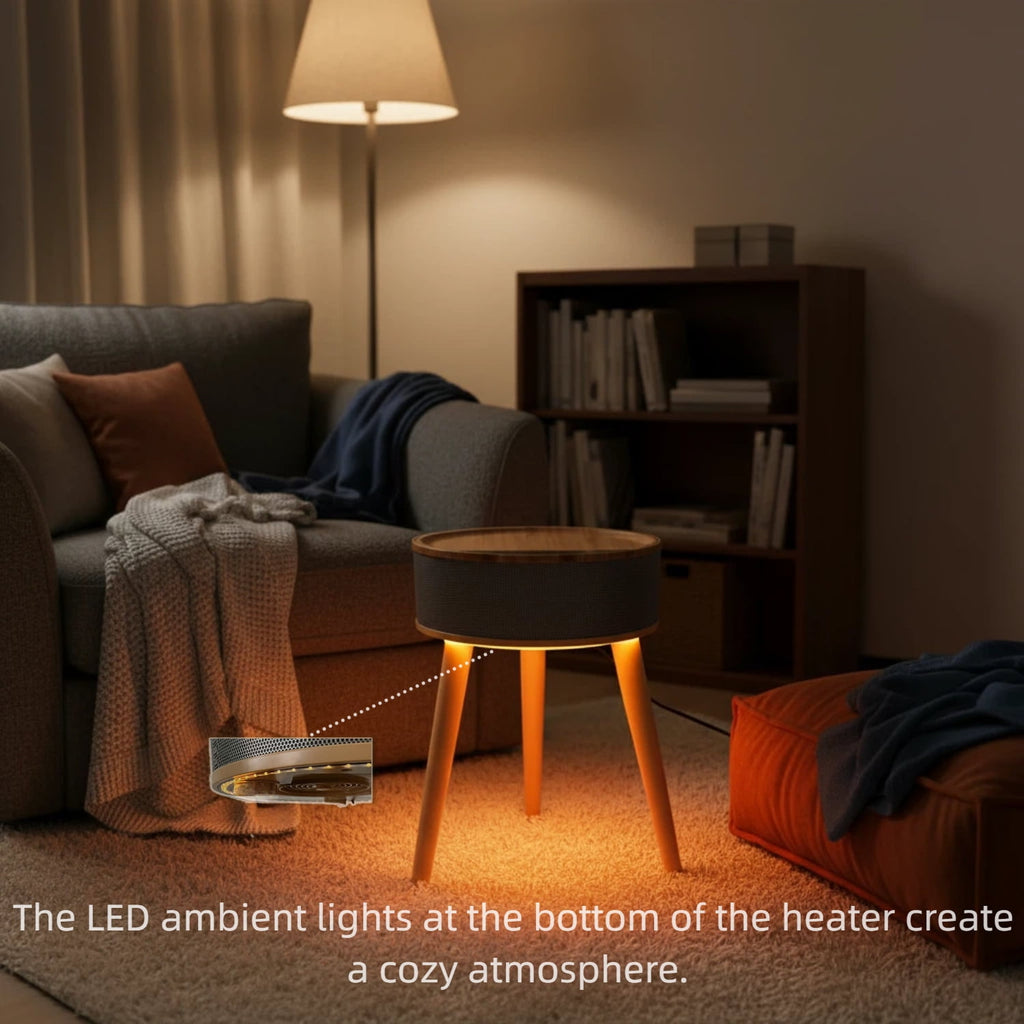 LIFERECORD Space Heater with Side Table, Ceramic 2-in-1 Indoor Heater with Remote, 1500W, Overheat & Tip-Over Protection, 1-12H Timer, LED Light for Home Office Bedroom Use, 23.6 Inch