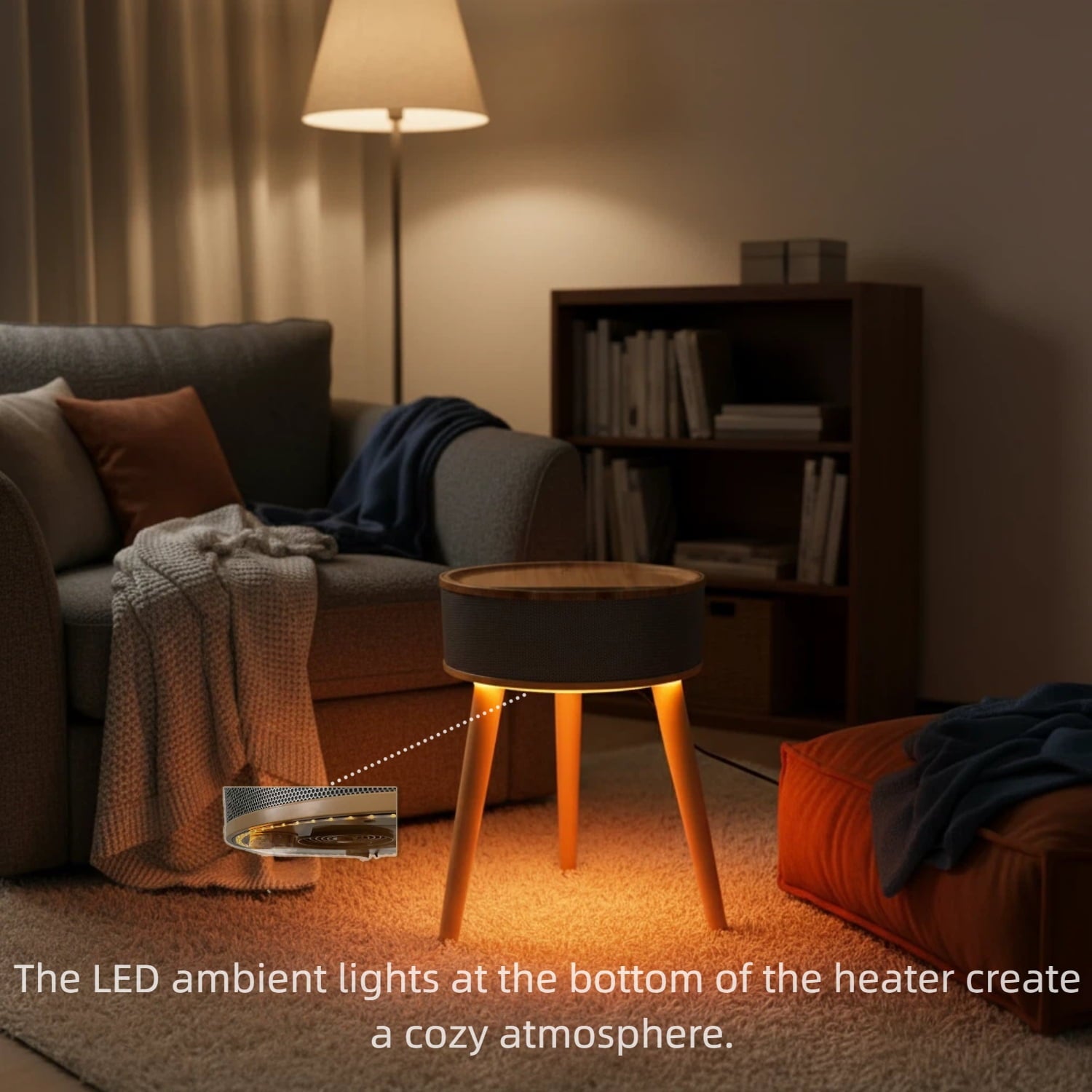 LIFERECORD Space Heater with Side Table, Ceramic 2-in-1 Indoor Heater with Remote, 1500W, Overheat & Tip-Over Protection, 1-12H Timer, LED Light for Home Office Bedroom Use, 23.6 Inch