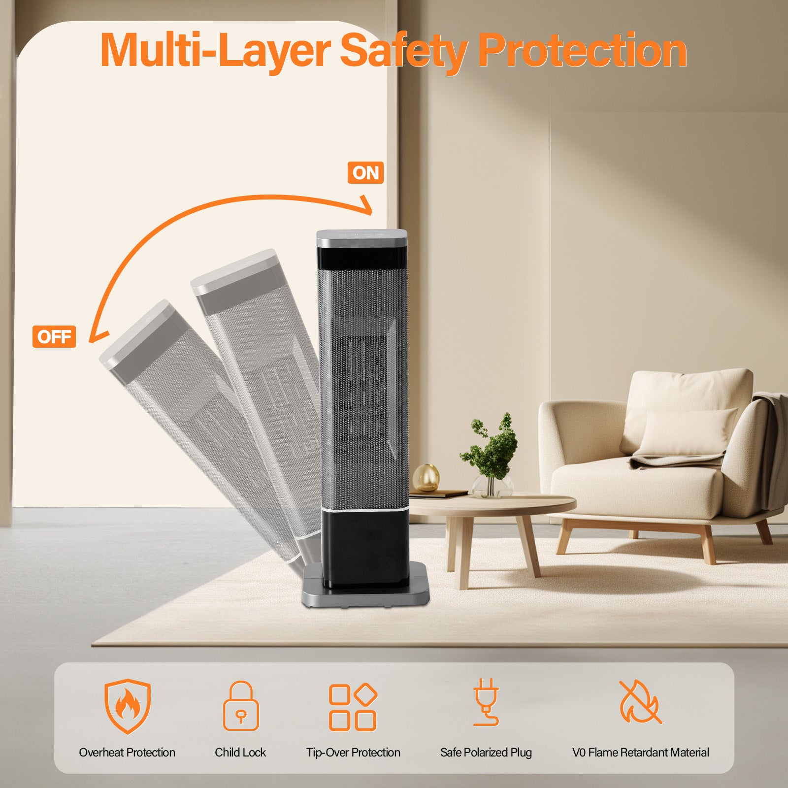 LIFERECORD Portable Space Heater for Indoor Use, 60°Oscillating Tower Heater with Thermostat, 12H Timer and Remote Control, 24 Inches, 1500W, Up to 99°F, Silver