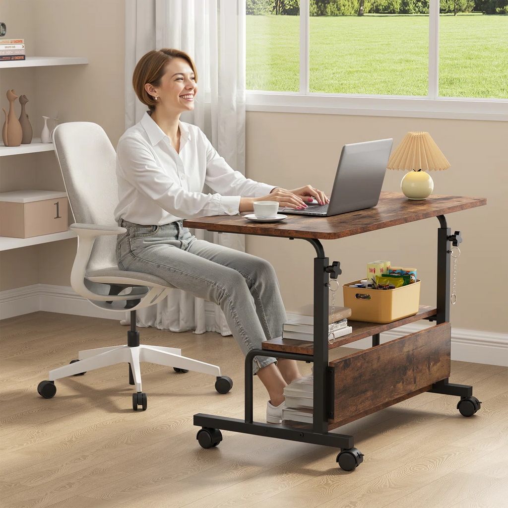 LIFERECORD Adjustable Height Standing Desk 31.5", Portable Rolling Desk on Wheels, Mobile Computer Desk with Lockable Wheels & 2-Tier Storage for Small Spaces Home Office