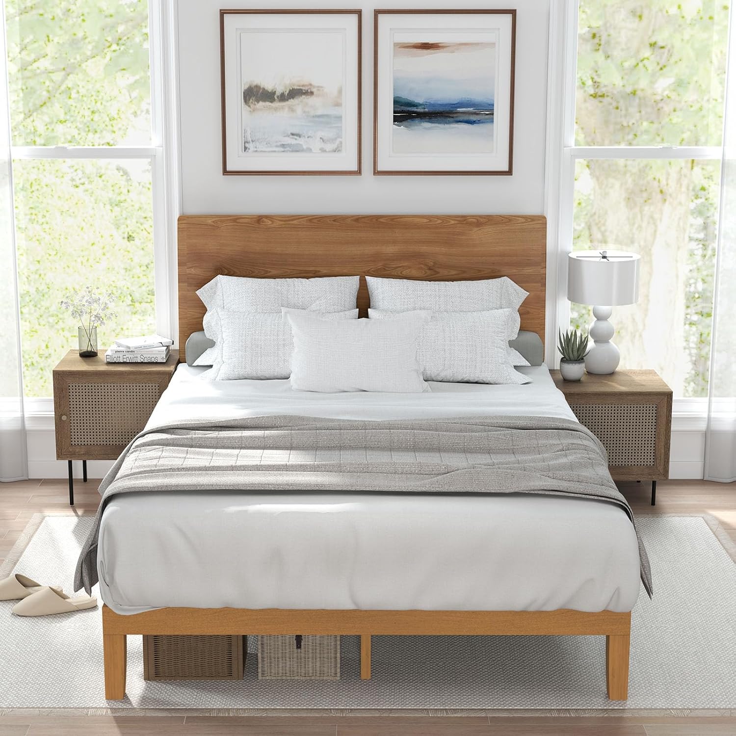 ACCVER Solid Wood Full Size Bed Frame - 12in Natural Pine Platform Base with Wood Slats, Noise-Free & No Box Spring Needed, Natural Finish, Easy Assembly