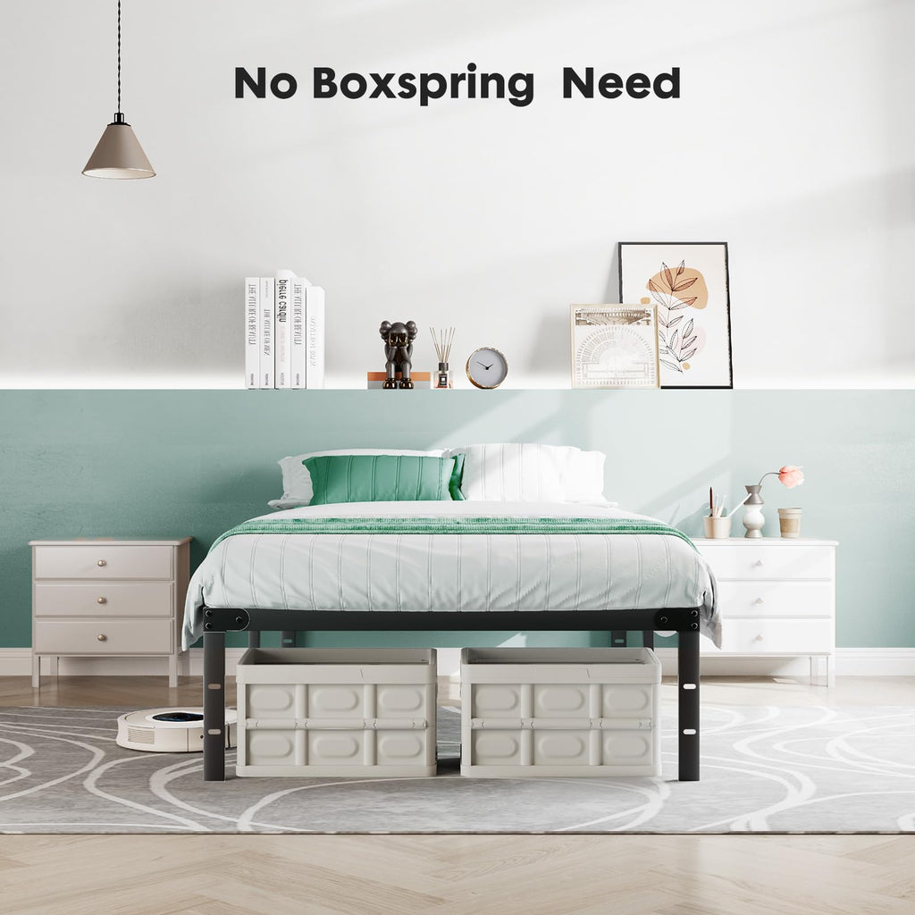ACCVER Twin Size Bed Frame - 14in Heavy-Duty Steel Platform, Ample Under-Bed Storage Space, No Box Spring Needed, Sturdy Metal Slat Support
