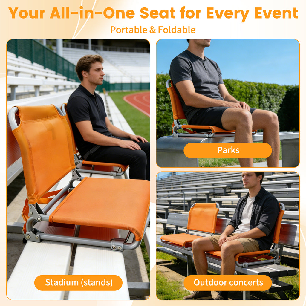 LIFERECORD Foldable Stadium Seat Chair with Back Support, Portable Bleacher Seat for Sports Games, Concerts, Parks - 225 lbs Capacity, Waterproof 600D Oxford Fabric, Dual Carry Options