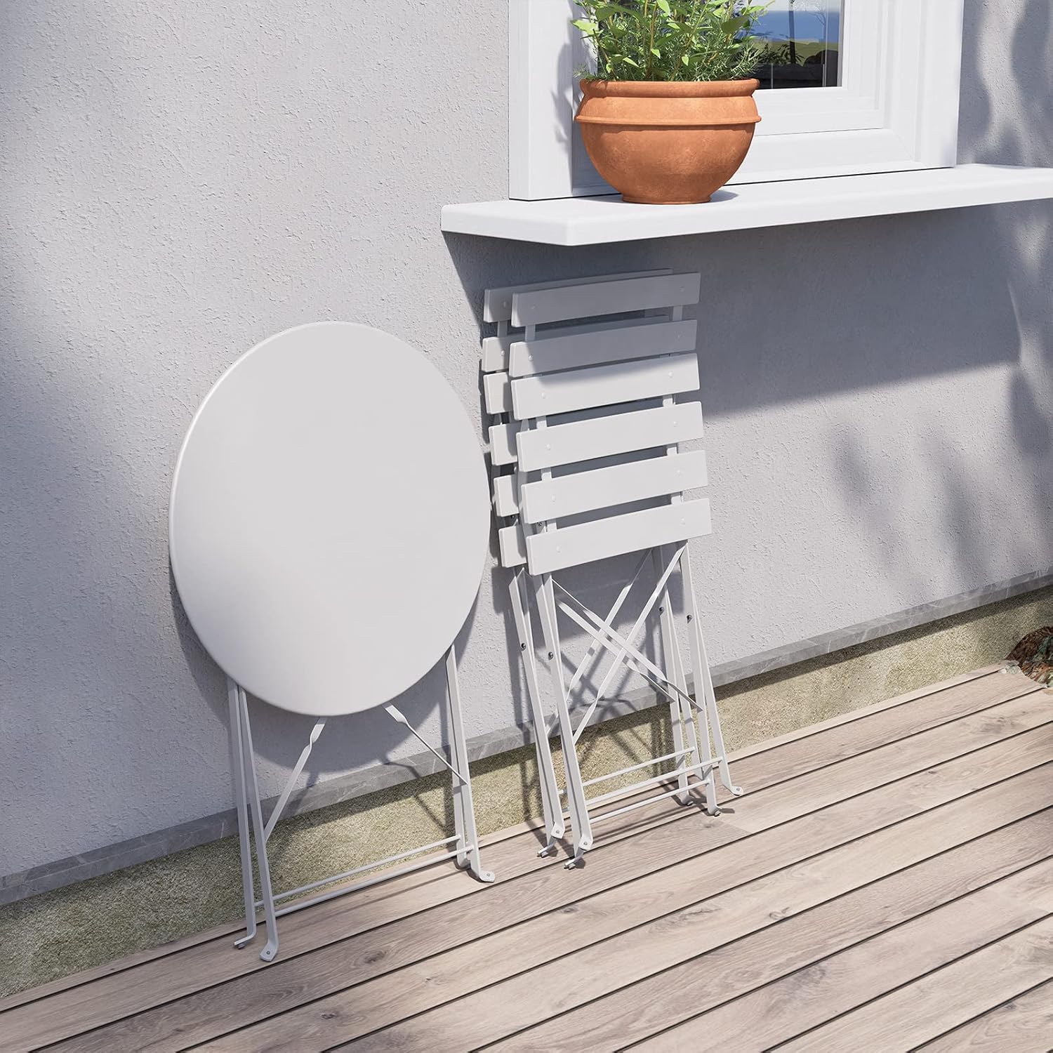 3-Piece Folding Bistro Set, 2 Chairs and 1 Table, Weather-Resistant Outdoor Indoor Conversation Set for Patio, Yard, White