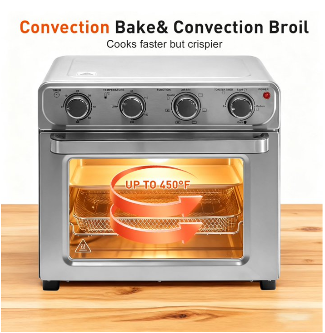 LIFERECORD 26.4QT Air Fryer Toaster Oven Combo with Convection, 4 Functions in 1 Countertop Oven, Air Fry Bake Toast Broil, 60-Min Timer, up to 450°F