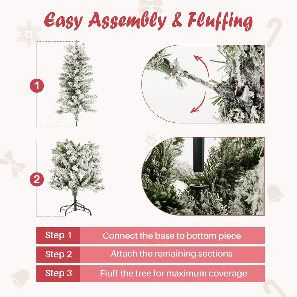 LIFERECORD 4.5ft Prelit Artificial Hinged Slim Pencil Christmas Tree with 120 Lights, 280 Full Branch Tips, 8 Warm Lingting Motes Perfect Decoration for Xmas Holiday, White