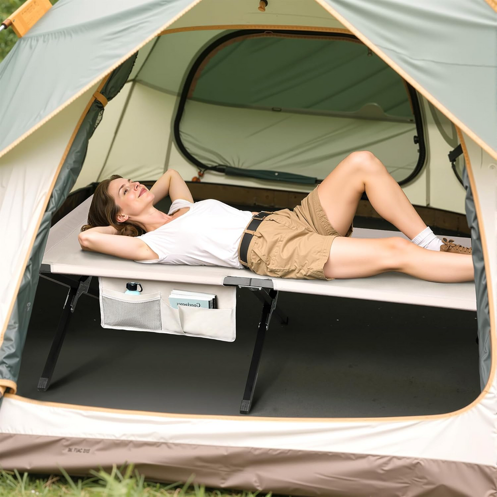 LIFERECORD Camping Cot, Heavy-Duty Folding Cot for Adults, Ultra-Wide Portable Camping Bed, Quick Assembly, 300 lb Capacity, for Tent or Home