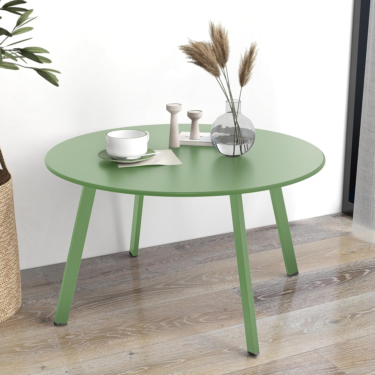 ACCVER 28 Inch Round Outdoor Coffee Table - Weatherproof Steel Patio Side Table for Deck, Backyard Outdoor & Indoor Use, Green