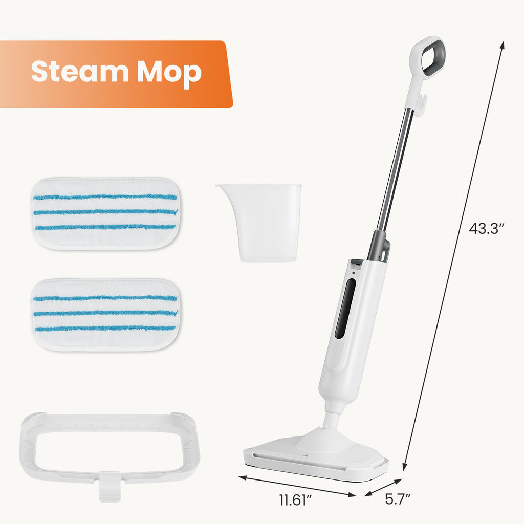 LIFERECORD Lightweight Steam Mop for Floors & Carpets | 30-Second Heat Up, 16ft Cord & Swivel Head for Hardwood, Tile, Laminate with 2 Washable Pads, Grey