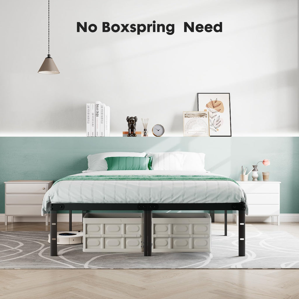ACCVER King Size Bed Frame - 14in Heavy-Duty Steel Platform, Ample Under-Bed Storage Space, No Box Spring Needed, Sturdy Metal Slat Support