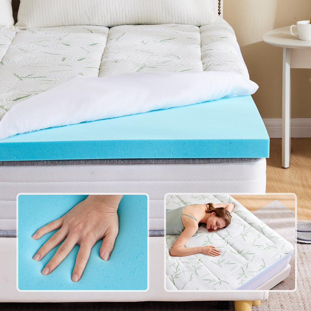 LIFERECORD 4-inch Memory Foam Mattress Topper with Cool Gel - Medium Firm Pillow Top for Back Pain Relief & Hot Sleepers, Queen