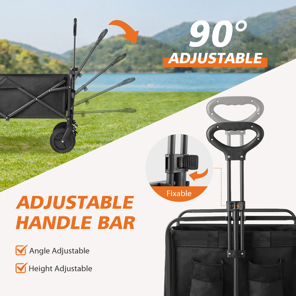 ACCVER Heavy Duty Collapsible Wagon Cart - 400LBS Capacity Folding Utility Cart w/ All-Terrain Wheels, Drink Holders for Camping, Beach, Grocery, Sports (Foldable & Portable), Extra Large Black