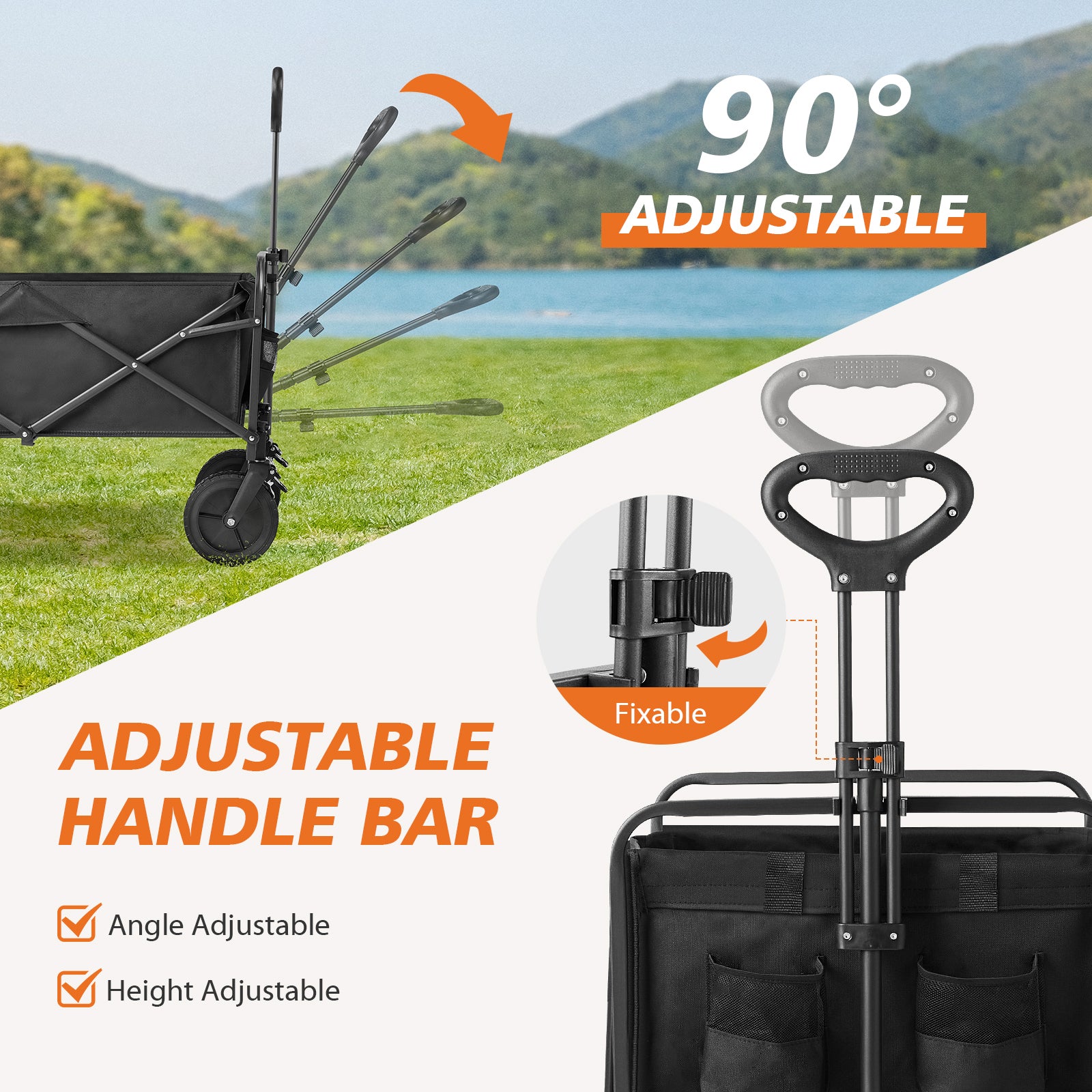 ACCVER Heavy Duty Collapsible Wagon Cart - 400LBS Capacity Folding Utility Cart w/ All-Terrain Wheels, Drink Holders for Camping, Beach, Grocery, Sports (Foldable & Portable), Extra Large Black