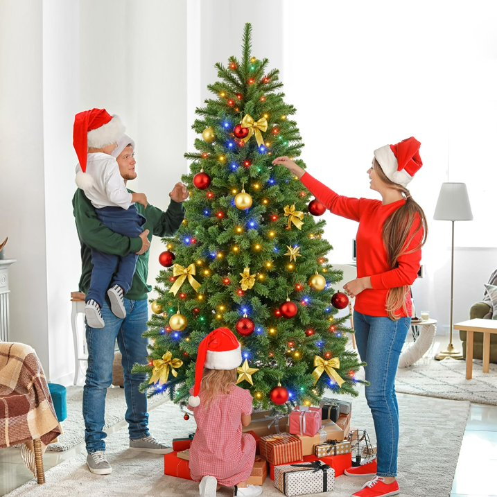 LIFERECORD 7.5ft Pre-lit Artificial Christmas Tree with 450 Color Changing LED Lights, 8 Modes Full Green PVC Xmas Tree with 1000 Branch Tips & Metal Stand for Party Decoration