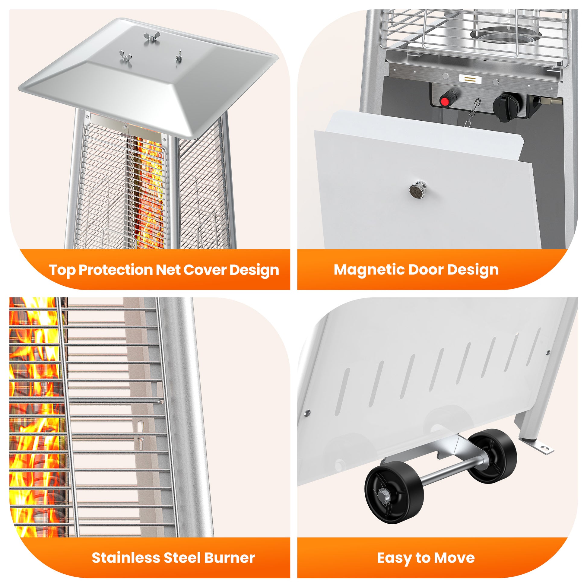 LIFERECORD LED Pyramid Patio Heater with Wheels 48,000 BTU - Push-Button Ignition Outdoor Propane Heater for Deck, Backyard & Garden