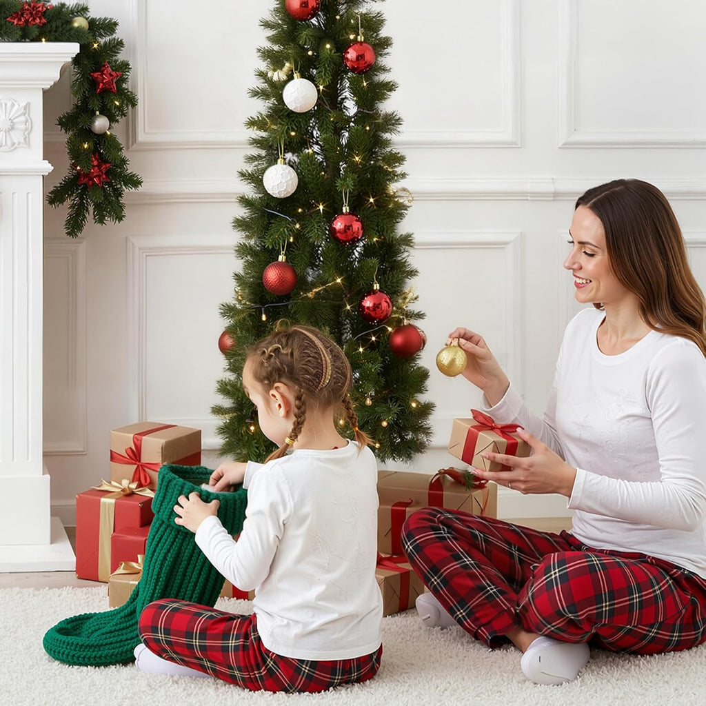 LIFERECORD 4.5ft Prelit Artificial Hinged Slim Pencil Christmas Tree with 120 Lights, 280 Full Branch Tips, 8 Warm Lingting Motes Perfect Decoration for Xmas Holiday, Green