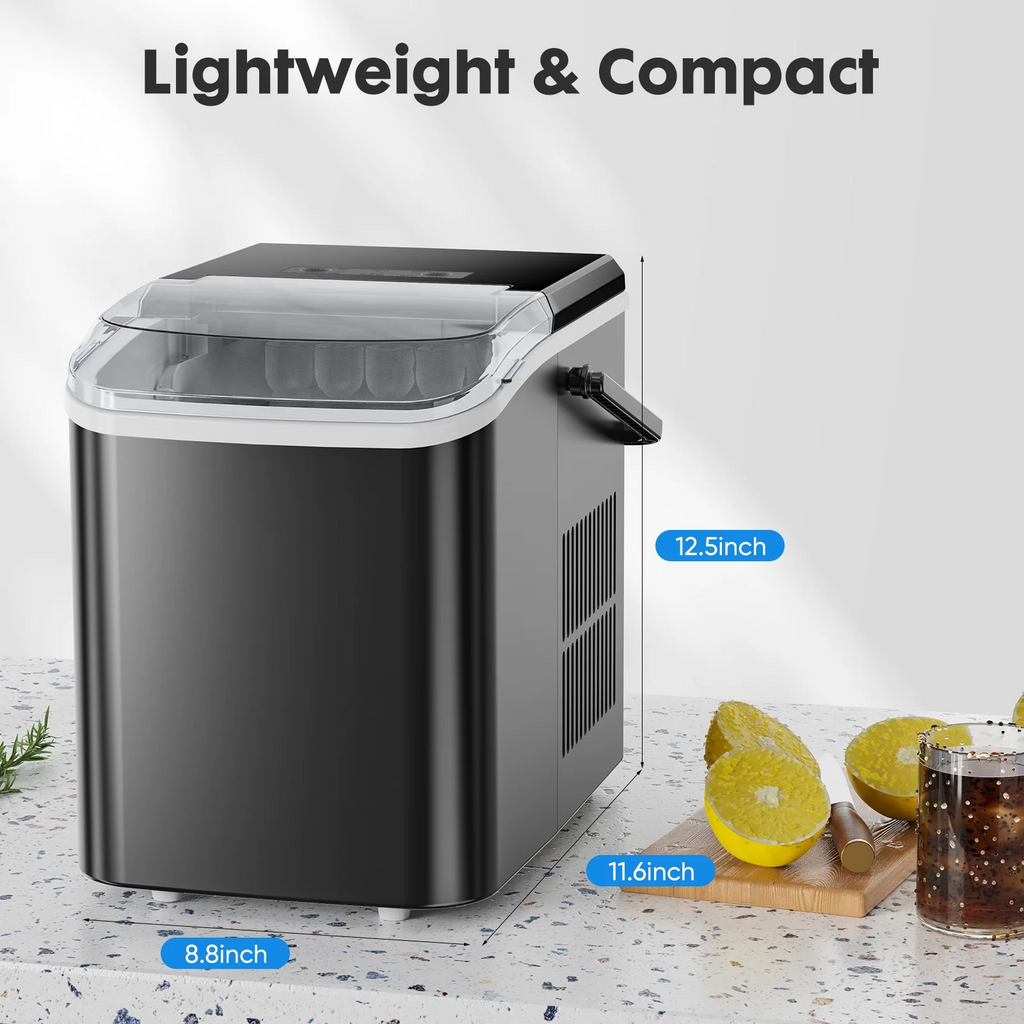 LIFERECORD Portable Ice Maker Countertop with Handle, 6 Mins for 9 Bullet Ice, 26lbs/24H, Self-Cleaning Compact Ice Machine for Home, Kitchen, Camping & Parties