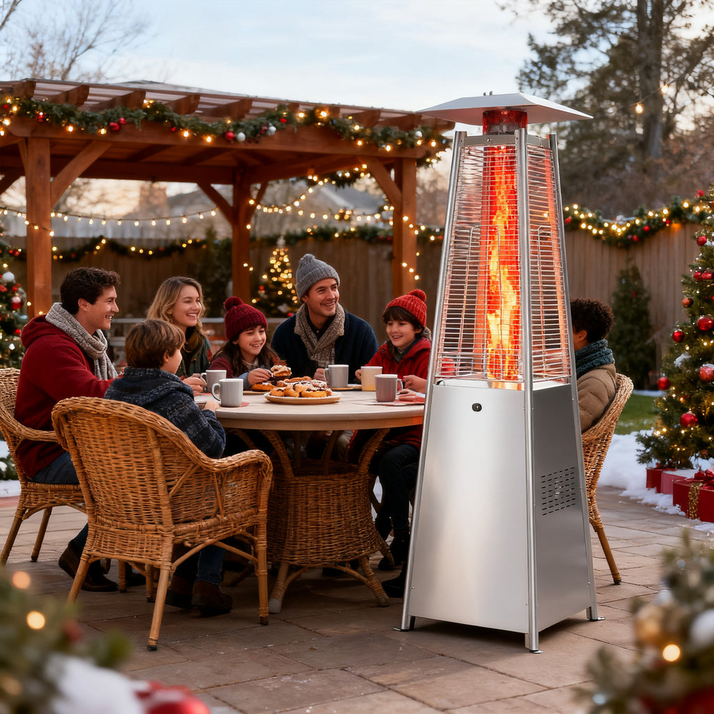 LIFERECORD Pyramid Patio Heater with Wheels 48,000 BTU - Push-Button Ignition Outdoor Propane Heater for Deck, Backyard & Garden