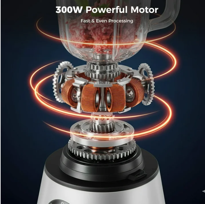 LIFERECORD 2-in-1 Food Processor Blender, 1.5L Glass Jar, for Slicing, Dough Making, Puree & Meat Grinding for Home Cooking, 2 Speeds with Sharp Blades, Safety Lock