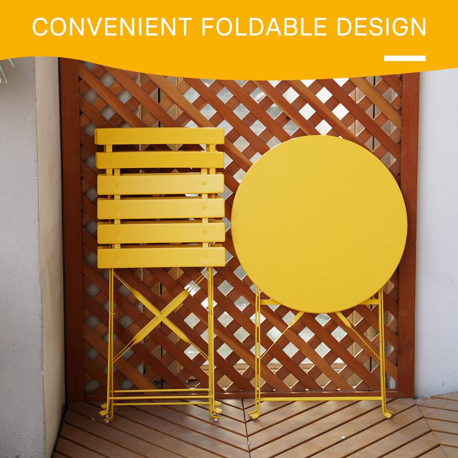 3-Piece Folding Bistro Set, 2 Chairs and 1 Table, Weather-Resistant Outdoor Indoor Conversation Set for Patio, Yard, Yellow