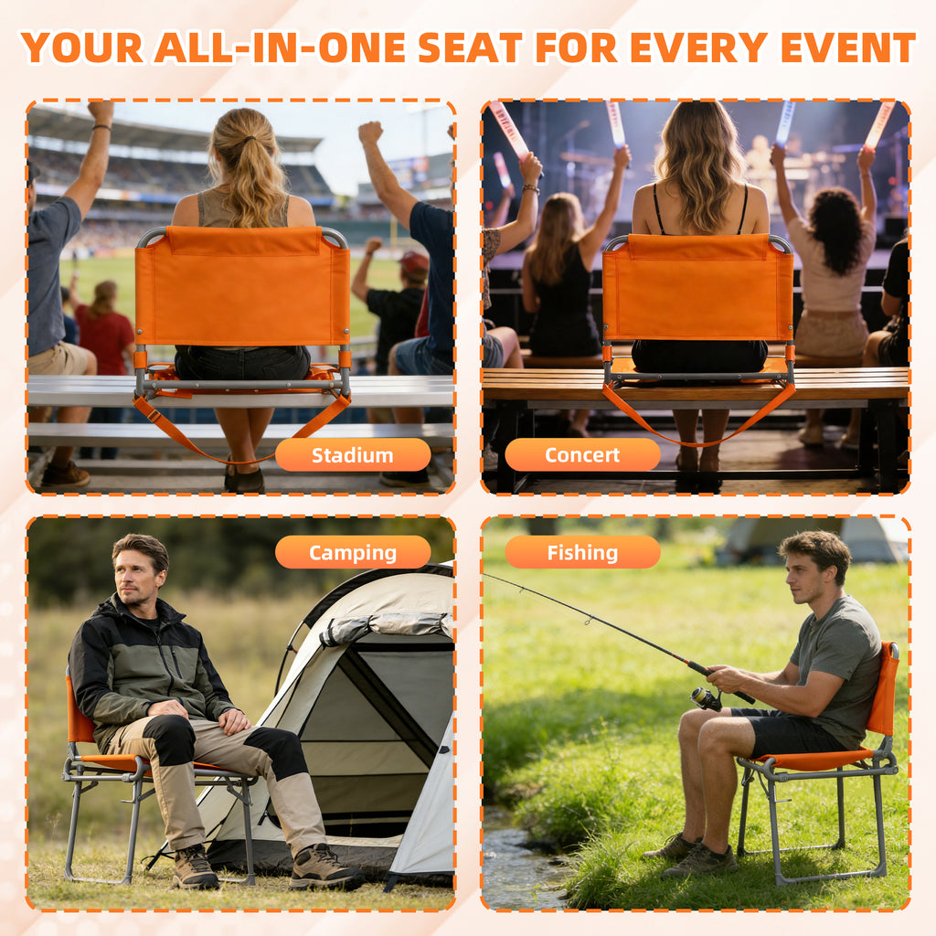 LIFERECORD Foldable Stadium Bleacher Seat with Back Support - Portable Heavy-Duty Steel Frame Chair for Family, Sports Games, Concerts, Camping - 225 lbs Capacity, Waterproof 600D Oxford Fabric