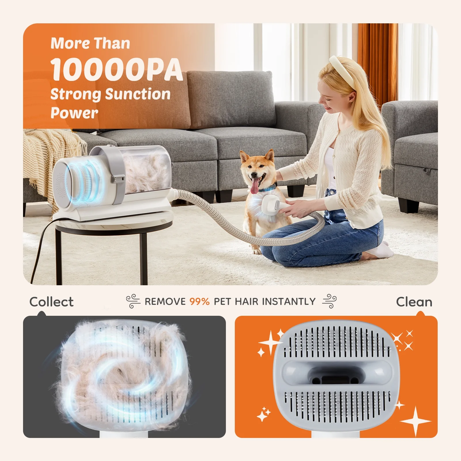 LIFERECORD Dog Grooming Kit with Vacuum, Cordless Pet Grooming Vacuum for Dogs and Cats, Low Noise Pet Hair Clipper & Shedding Brush, Dog Hair Trimmer, Pet Groomer Set with Cleaning Brushes, White