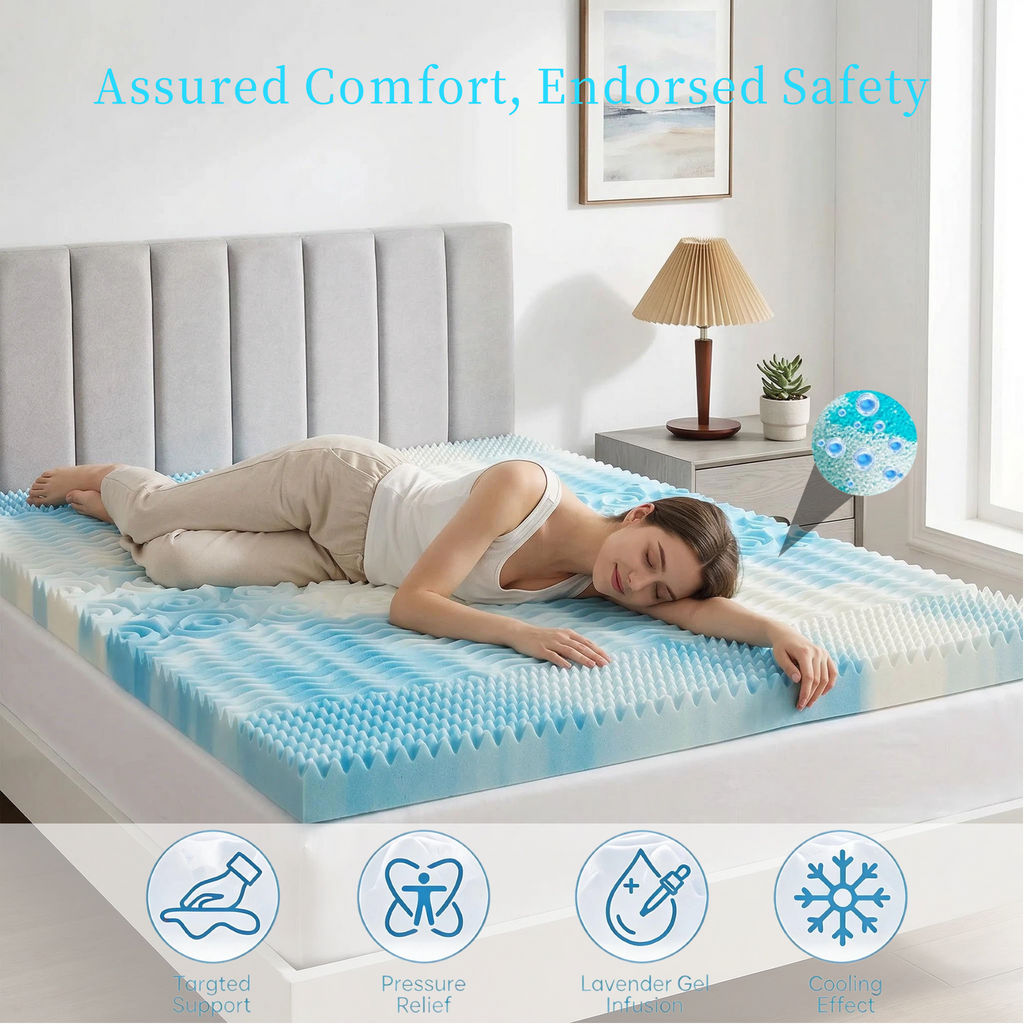 LIFERECORD King Mattress Topper 4", Cooling Gel Memory Foam Pad with 5-Zone Pressure Relief, Dual-Sided Firm & Soft Bed Topper for Back Pain