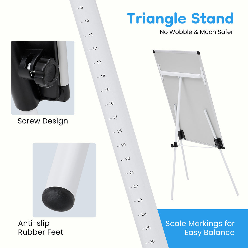 ROSVOVO 36x24 Inch Magnetic Whiteboard Easel with Tripod Stand - Height Adjustable Portable Dry Erase Board Kit for Classroom, Office & Home, White