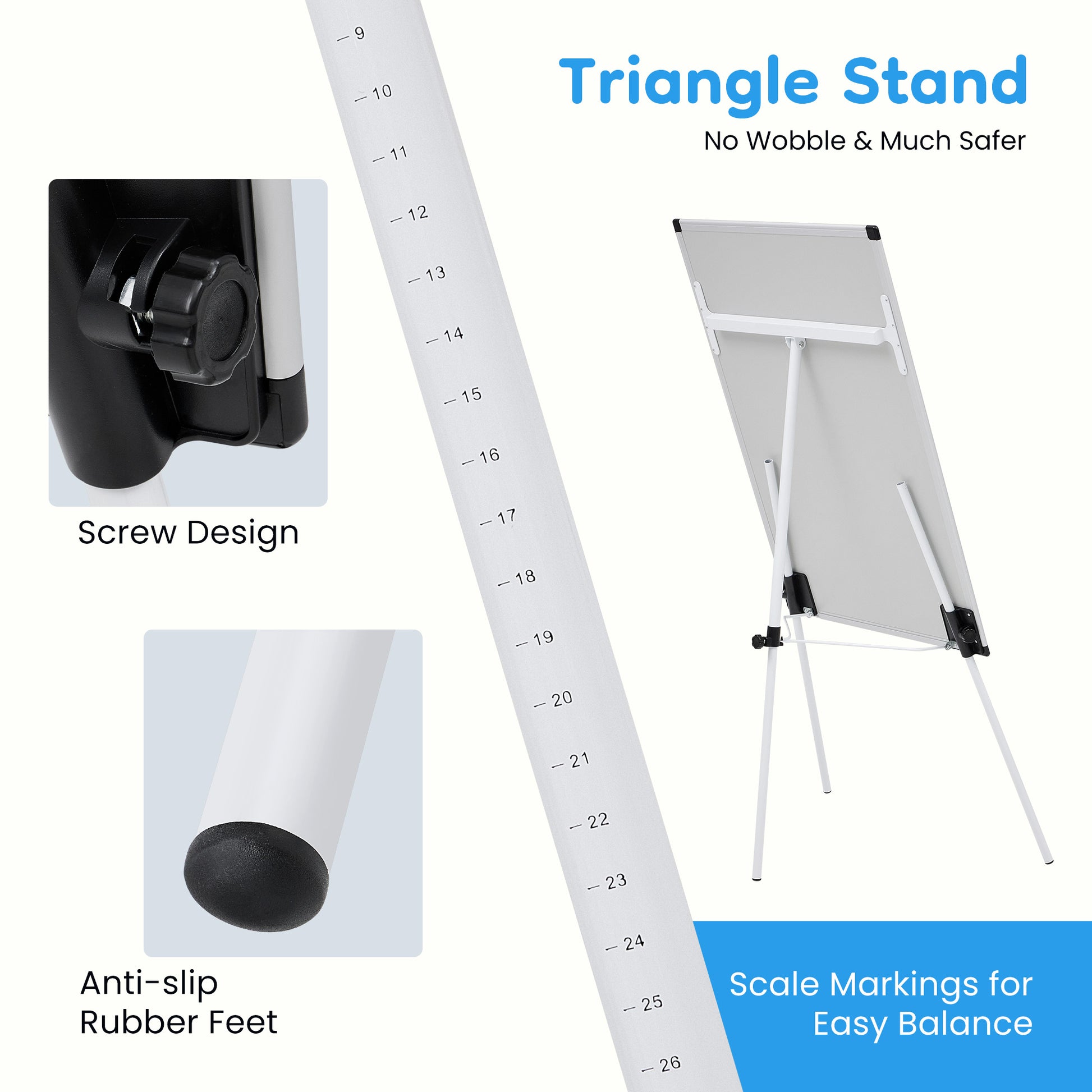 ROSVOVO 36x24 Inch Magnetic Whiteboard Easel with Tripod Stand - Height Adjustable Portable Dry Erase Board Kit for Classroom, Office & Home, White