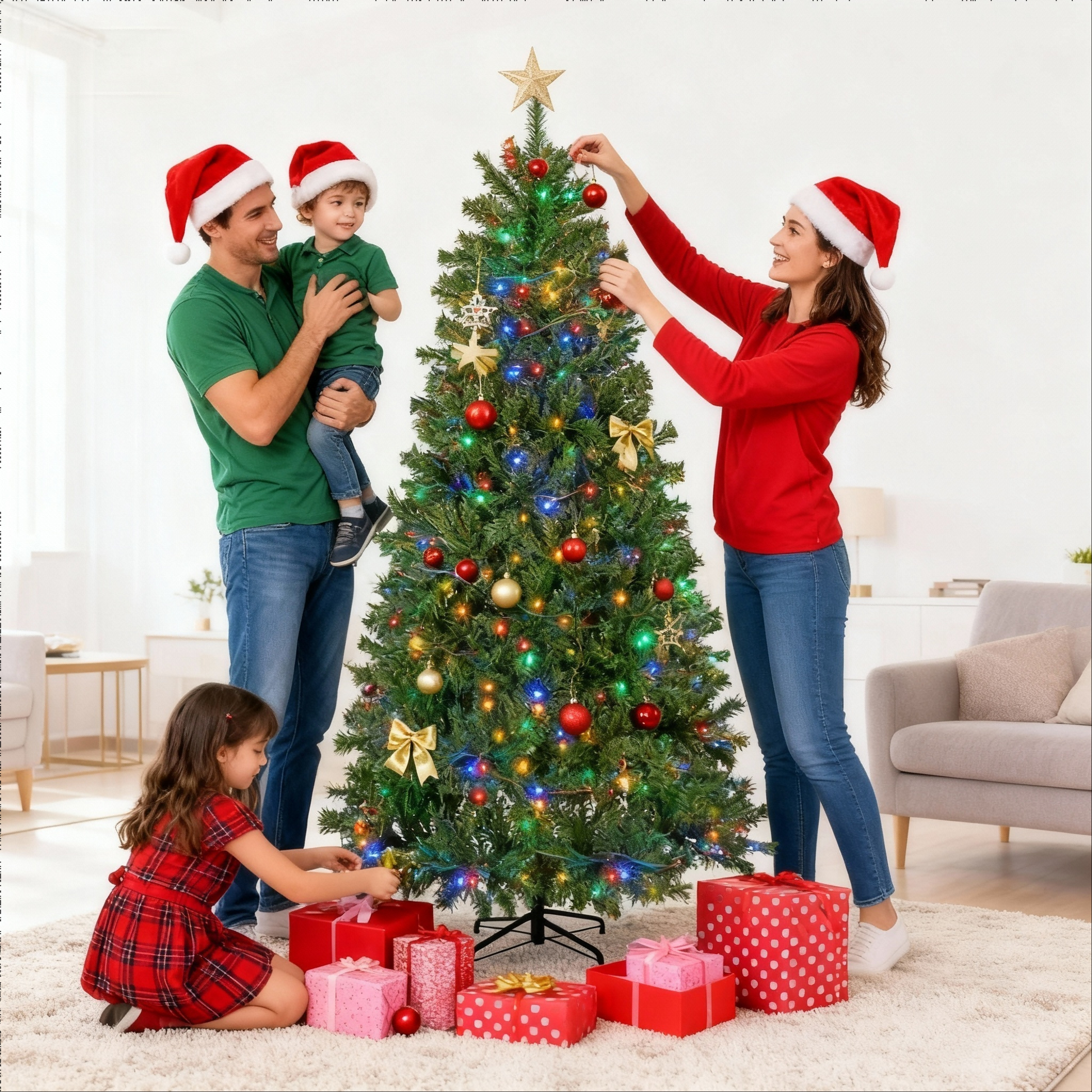 LIFERECORD 6ft Pre-lit Artificial Christmas Tree with 250 Color Changing LED Lights, 8 Modes Full Green PVC Xmas Tree with 700 Branch Tips & Metal Stand for Party Decoration