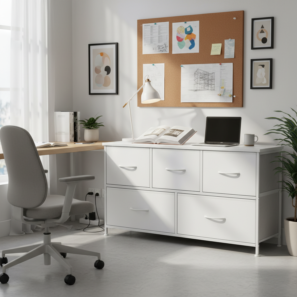 ACCVER 5-Drawer Fabric Dresser for Bedroom, Wood Top TV Stand, Closet and Chest, Clothes Storage Organizer, for Living Room, Apartment, White