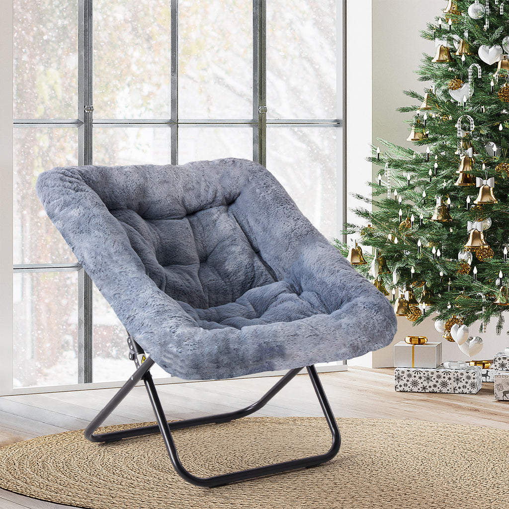 LIFERECORD Oversized Faux Fur Folding Chair - Plush Lounge Chair for Adults, Large Foldable Reading Chair for Bedroom, Dorm & Living Room, Gray