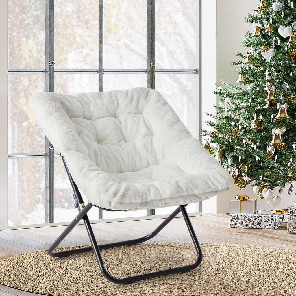 LIFERECORD Oversized Faux Fur Folding Chair - Plush Lounge Chair for Adults, Large Foldable Reading Chair for Bedroom, Dorm & Living Room, White