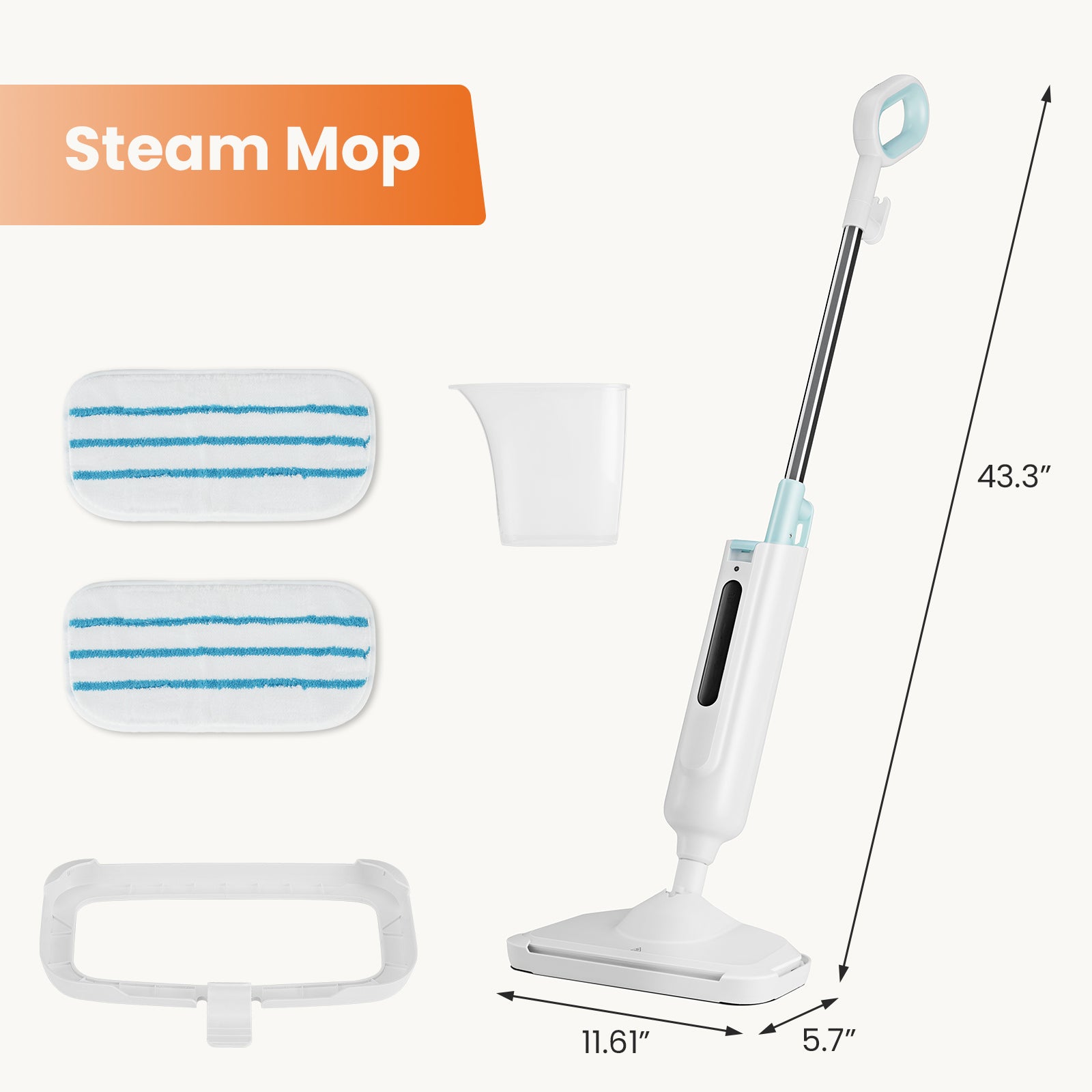 LIFERECORD Lightweight Steam Mop for Floors & Carpets | 30-Second Heat Up, 16ft Cord & Swivel Head for Hardwood, Tile, Laminate with 2 Washable Pads, Green