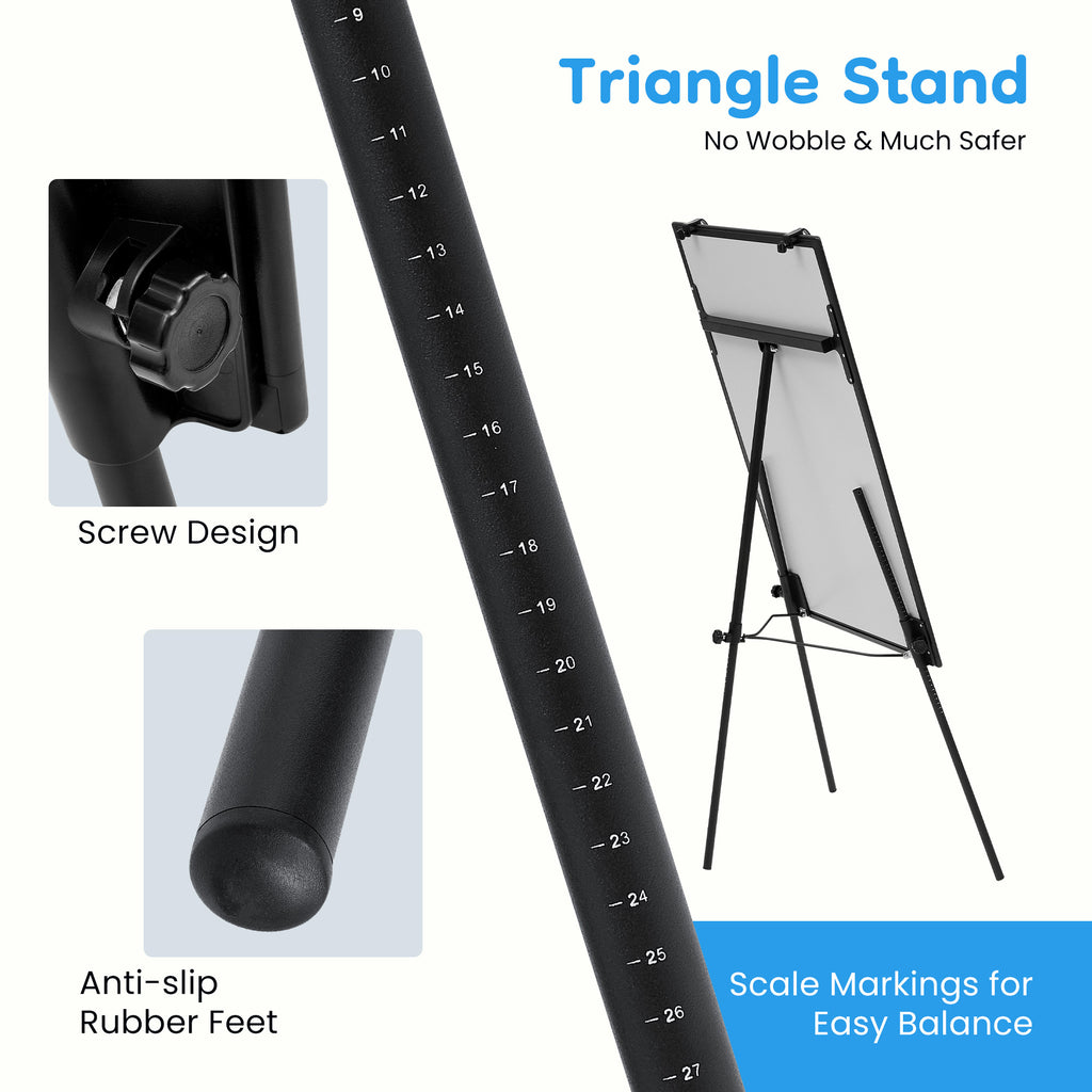 ROSVOVO 36x24 Inch Magnetic Whiteboard Easel with Tripod Stand - Height Adjustable Portable Dry Erase Board Kit for Classroom, Office & Home, Black