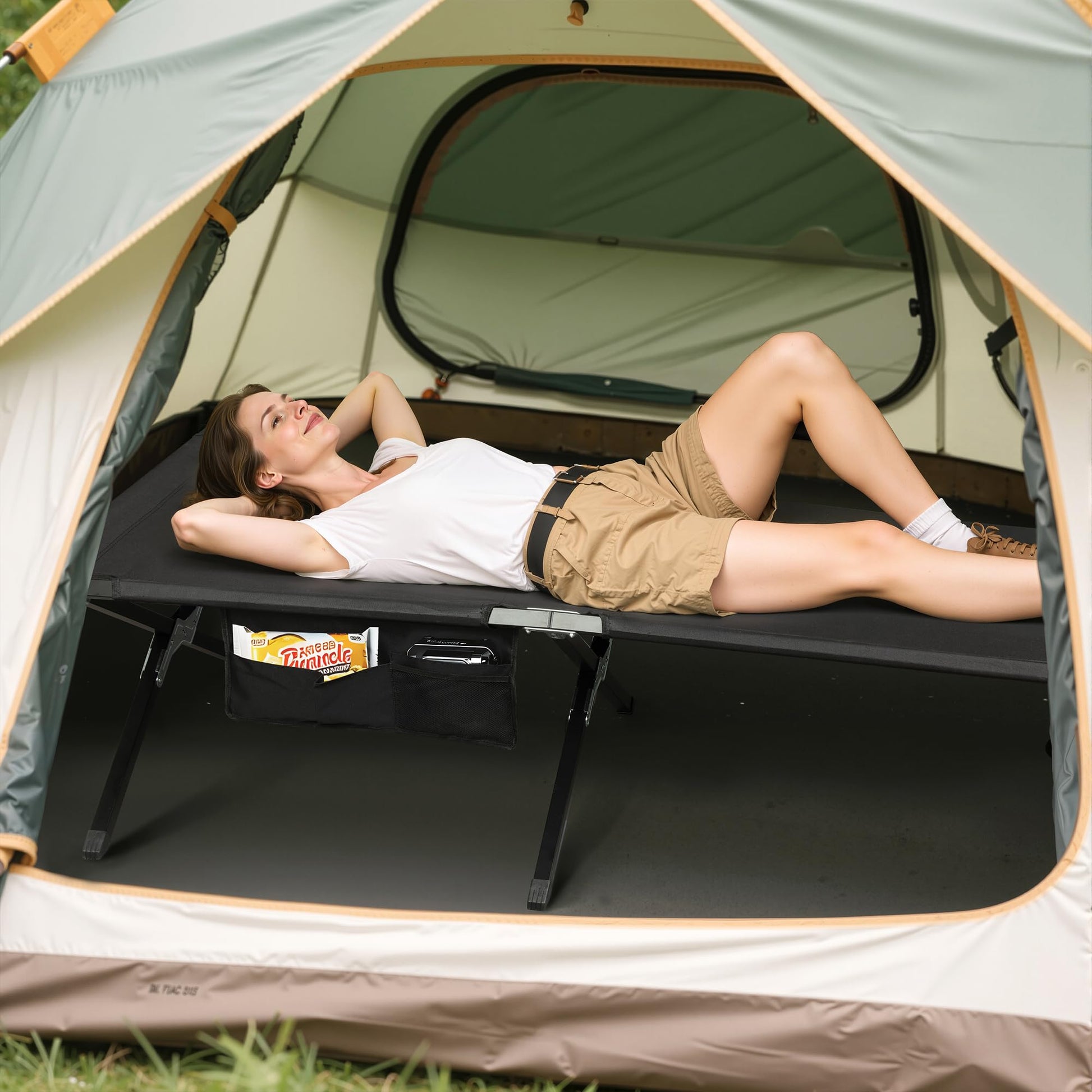 LIFERECORD Camping Cot, Heavy-Duty Folding Cot for Adults, Ultra-Wide Portable Camping Bed, Quick Assembly, 300 lb Capacity, for Tent or Home