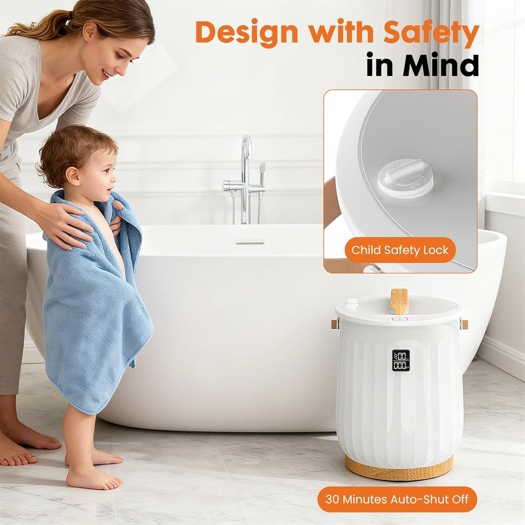 LIFERECORD 20L Towel Warmer, Luxury Blanket & Bathrobes Warmer Rapid Heating with Timer, Auto Shut-Off, Safety Lock, Perfect Spa Gift for Home & Bathroom, White