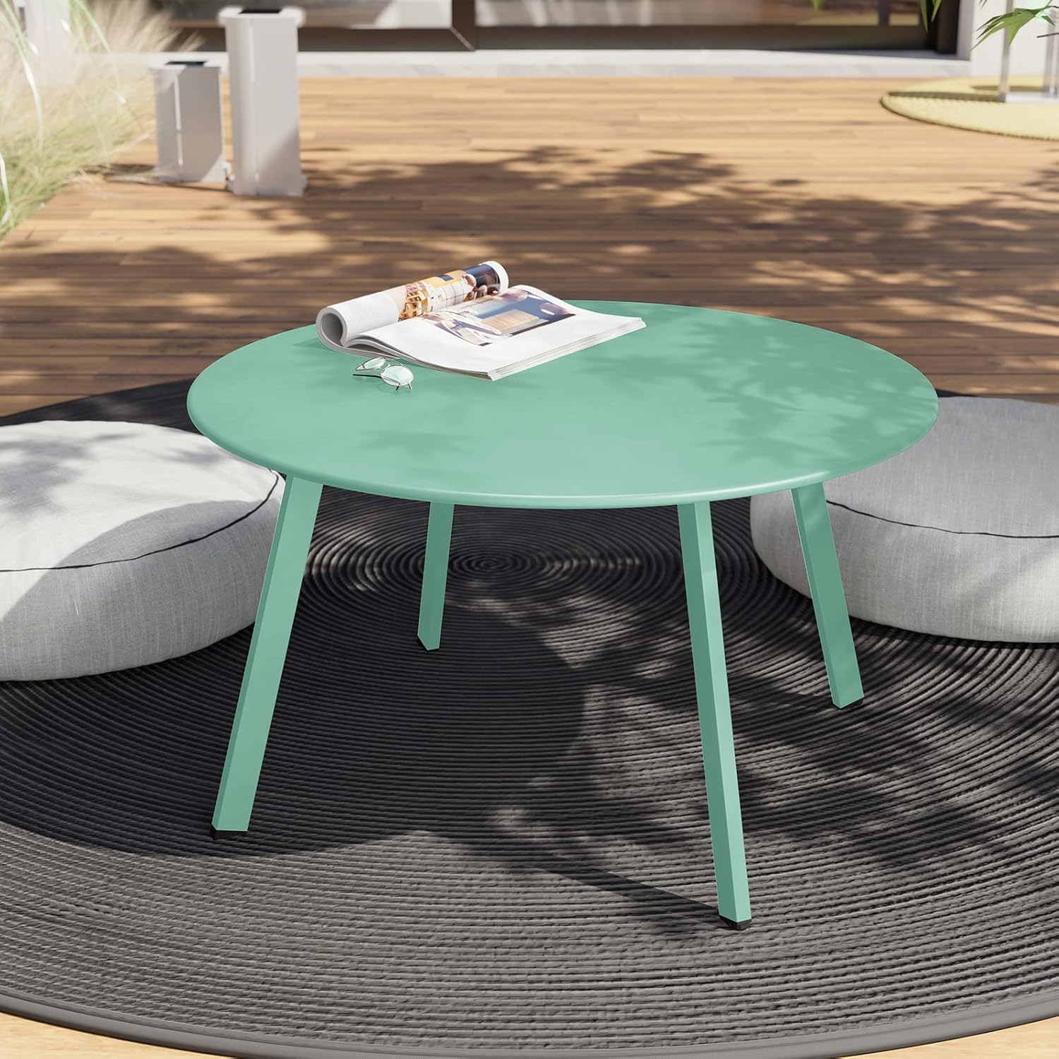 ACCVER 28 Inch Round Outdoor Coffee Table - Weatherproof Steel Patio Side Table for Deck, Backyard Outdoor & Indoor Use, Mint Green