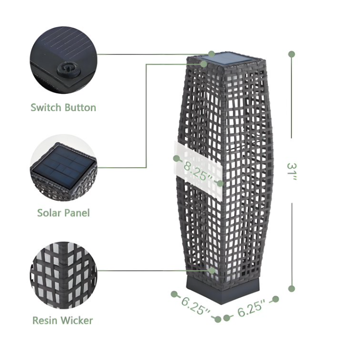 LIFERECORD Solar Powered Outdoor Floor Lamp - Waterproof Wicker Deck Lighting for Patio Garden Porch, Automatic Weather Resistant Solar Lantern, Easy Use No Wiring Needed