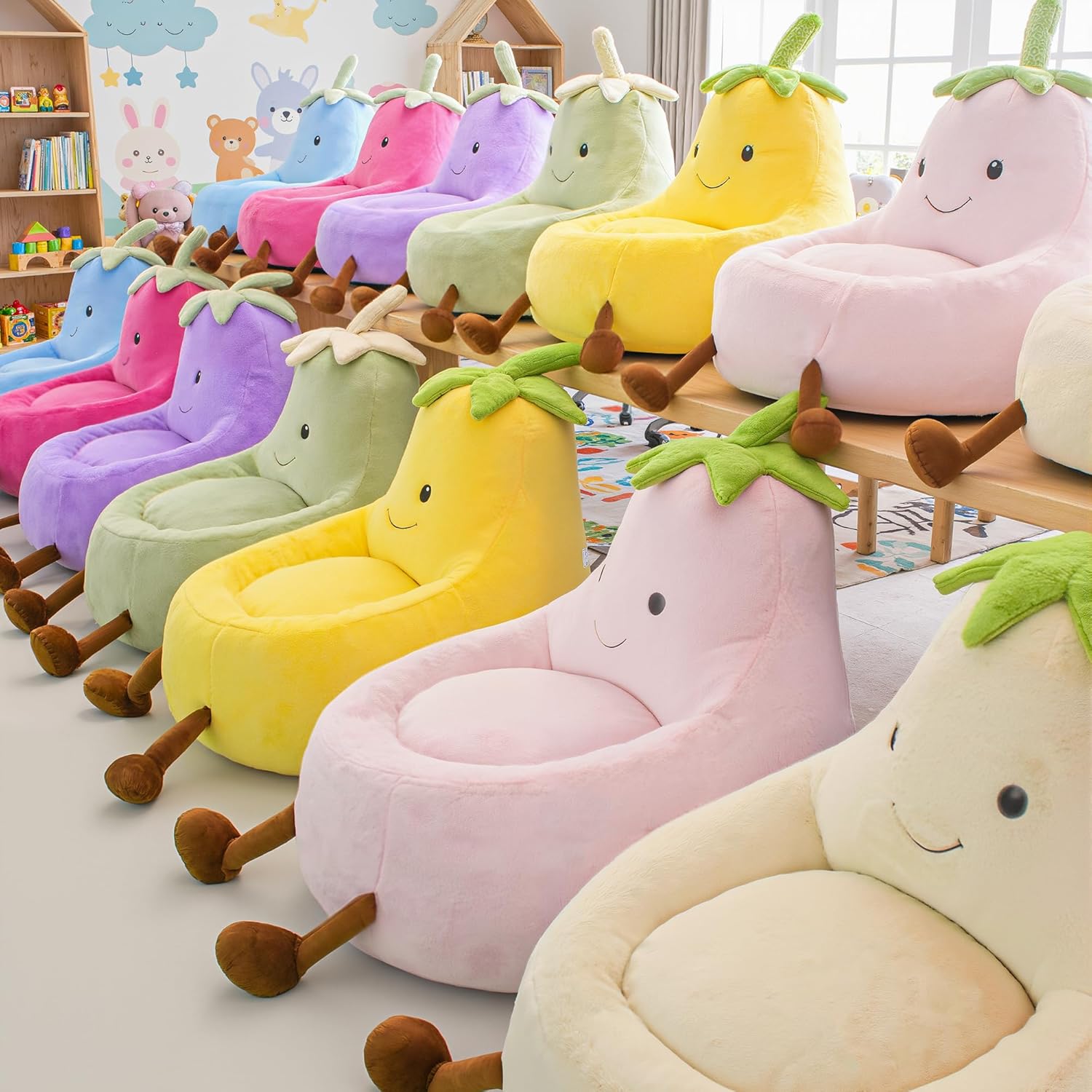 LIFERECORD 24" Children's Bean Bag Chair, Filled Toddler Bean Bag Sofa Kids Padded Bean Bag Chair for Boys & Girls, Cute Eggplant, Purple