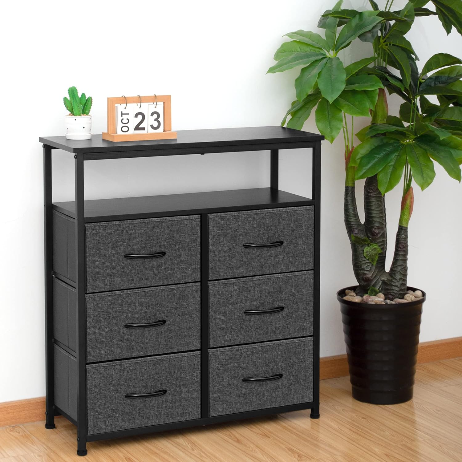 ACCVER Dresser for Bedroom TV Stand with Storage Entertainment Center Dresser with 6 Fabric Drawers with Open Storage Shelf for Bedroom Living Room Hallway
