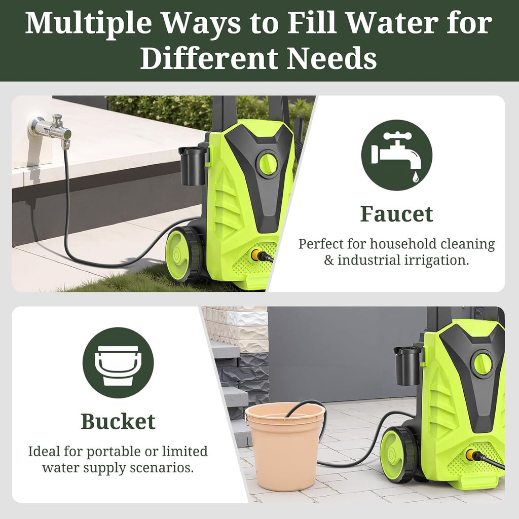 ROSVOVO 2100 PSI Electric Pressure Washer with Foam Cannon - 2.0 GPM High Pressure Cleaner with 5 Nozzles for Driveway, Car & Patio Cleaning, Green