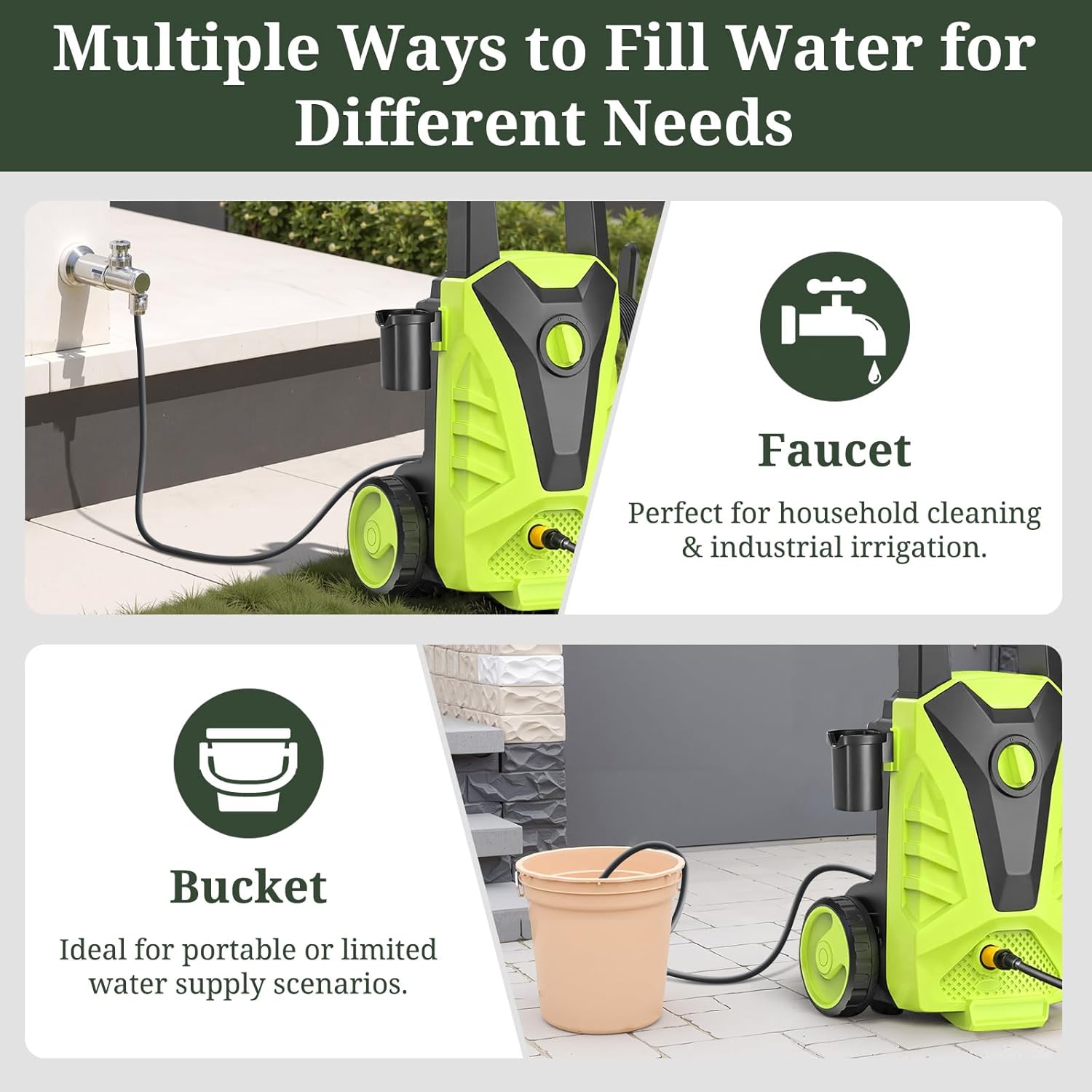 ROSVOVO 2100 PSI Electric Pressure Washer with Foam Cannon - 2.0 GPM High Pressure Cleaner with 5 Nozzles for Driveway, Car & Patio Cleaning, Green
